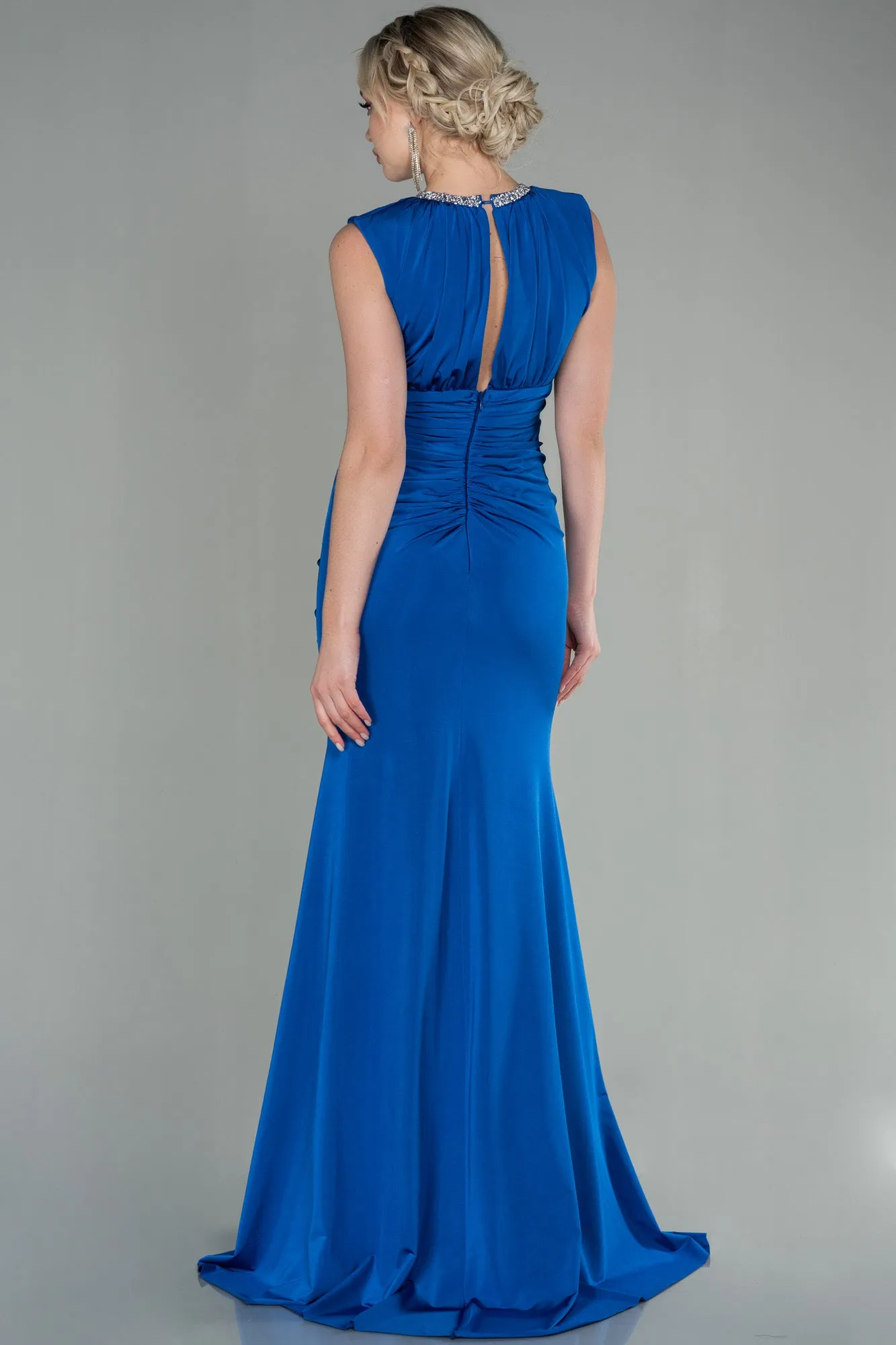 29975 Blue Draped Slit Dress