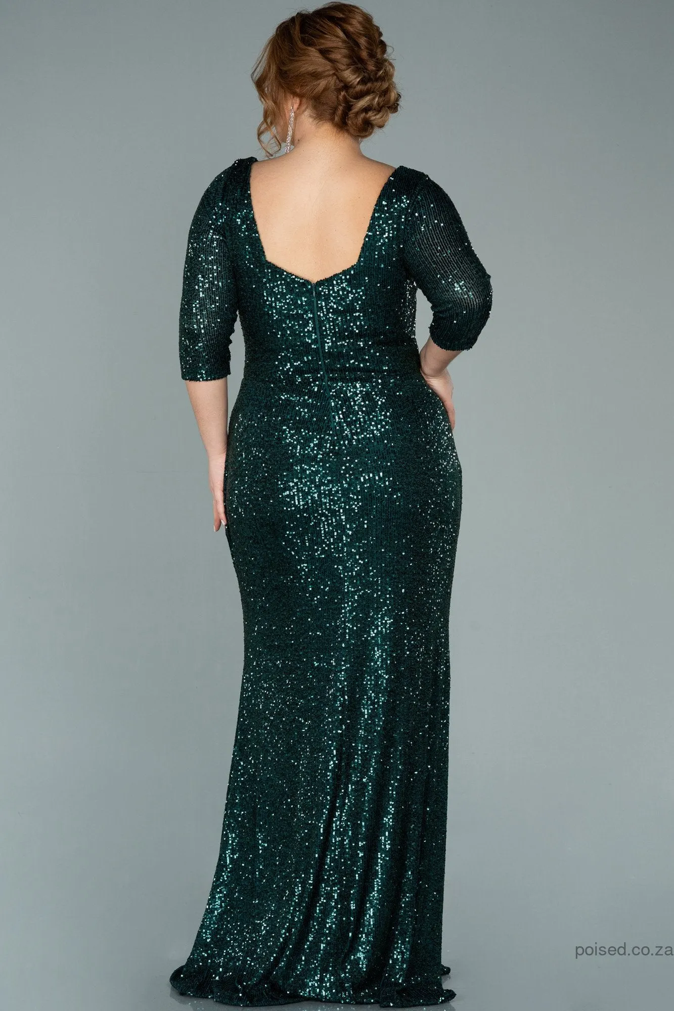 29991 Green Draped Sequins Slit Dress