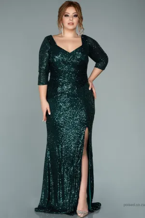 29991 Green Draped Sequins Slit Dress