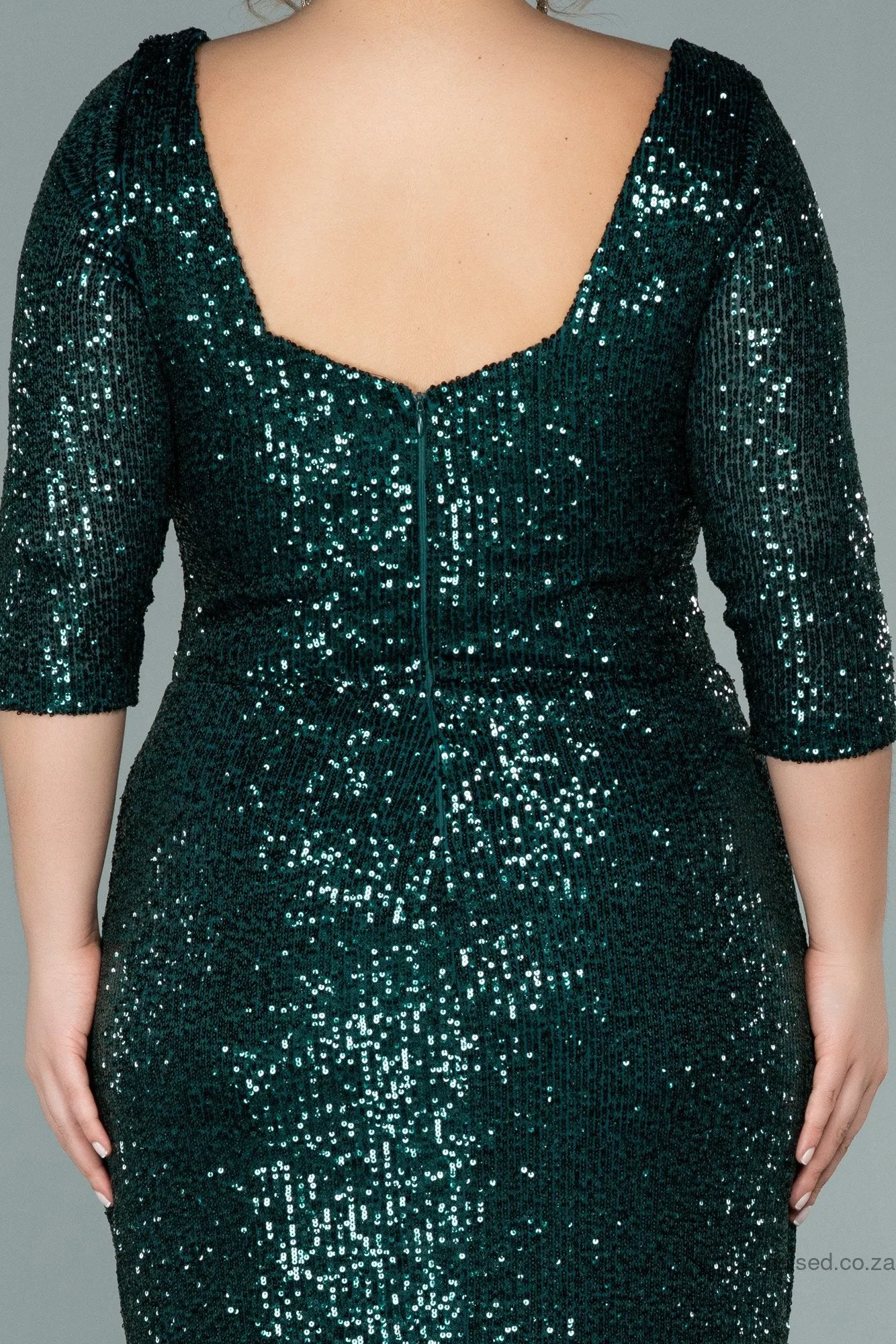 29991 Green Draped Sequins Slit Dress