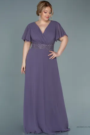 30053 Purple Glittery Waist Chiffon Dress