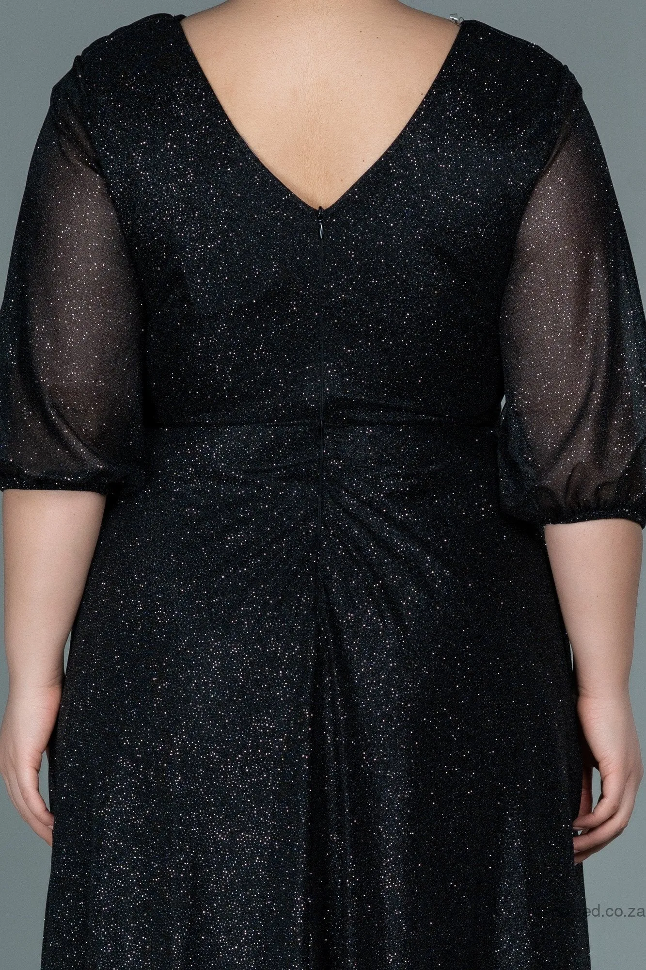 30066 Black-Silver Draped Buckle Detail Glittery Dress