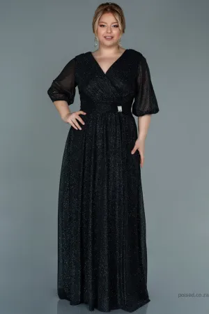 30066 Black-Silver Draped Buckle Detail Glittery Dress