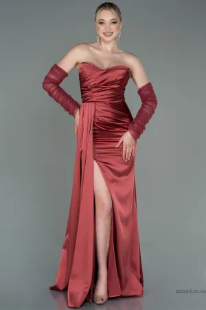 30173 Cinnamond Draped Slit Strapless Dress