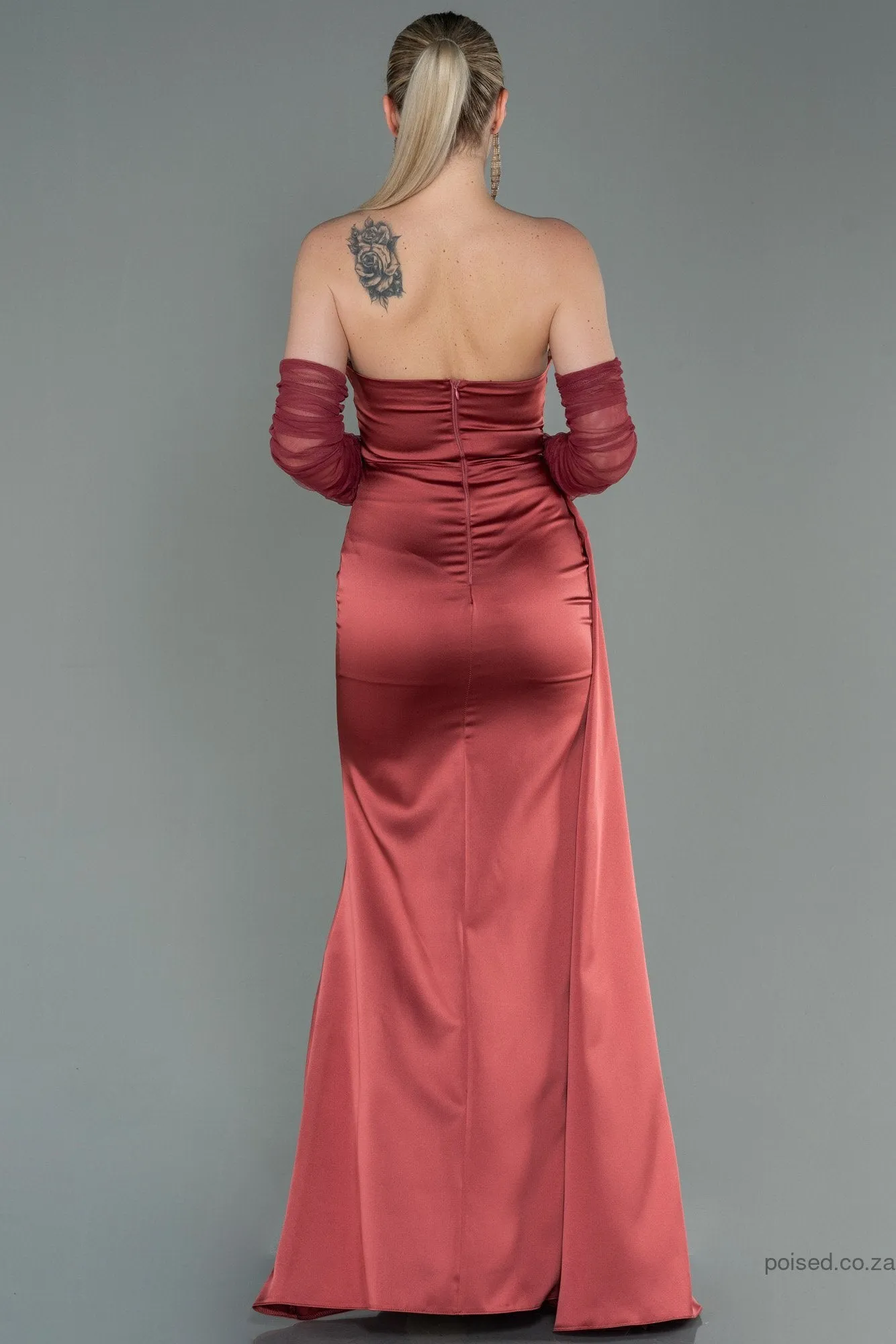 30173 Cinnamond Draped Slit Strapless Dress