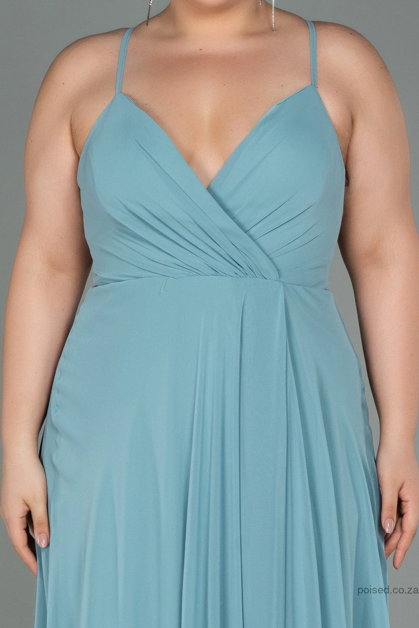 30200 Mint Green Back Cross Strap Slit Chiffon Dress