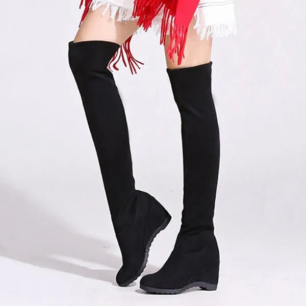34-43 Winter Spring Ladies Flat Bottom Boots Shoes Over The Knee High Leg Suede Long Boots