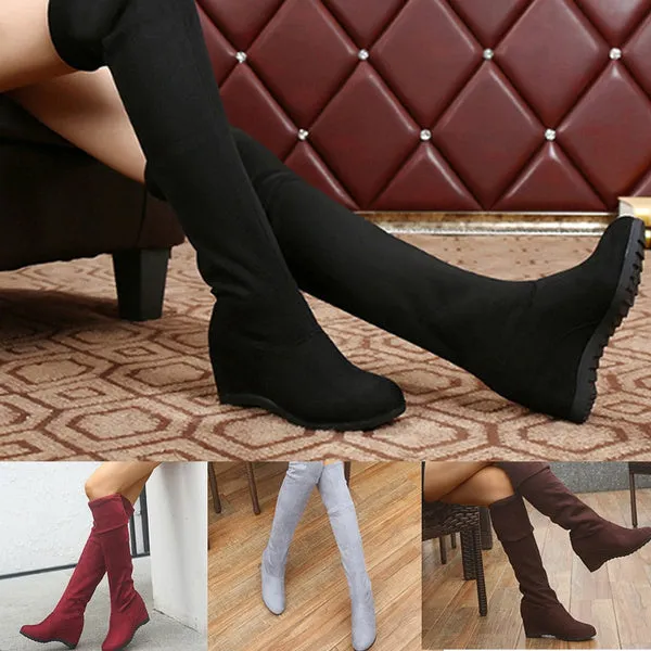 34-43 Winter Spring Ladies Flat Bottom Boots Shoes Over The Knee High Leg Suede Long Boots