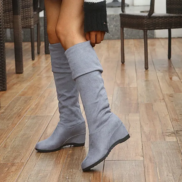 34-43 Winter Spring Ladies Flat Bottom Boots Shoes Over The Knee High Leg Suede Long Boots