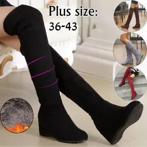 34-43 Winter Spring Ladies Flat Bottom Boots Shoes Over The Knee High Leg Suede Long Boots