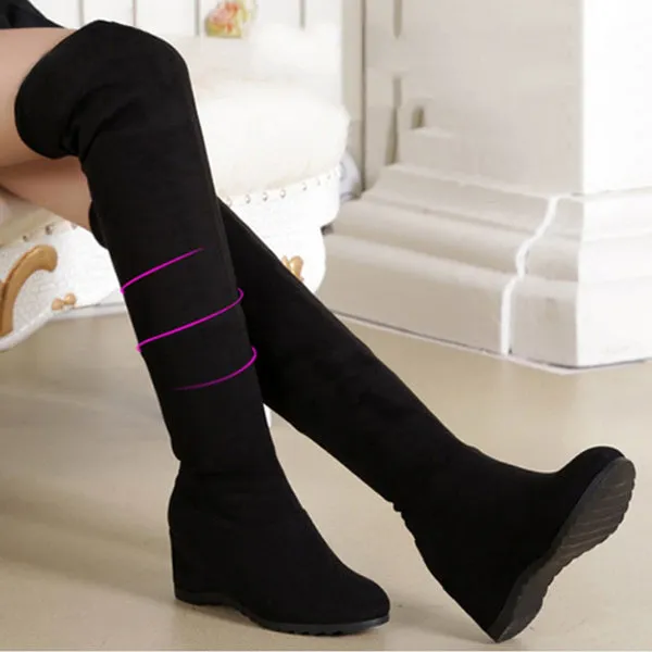 34-43 Winter Spring Ladies Flat Bottom Boots Shoes Over The Knee High Leg Suede Long Boots
