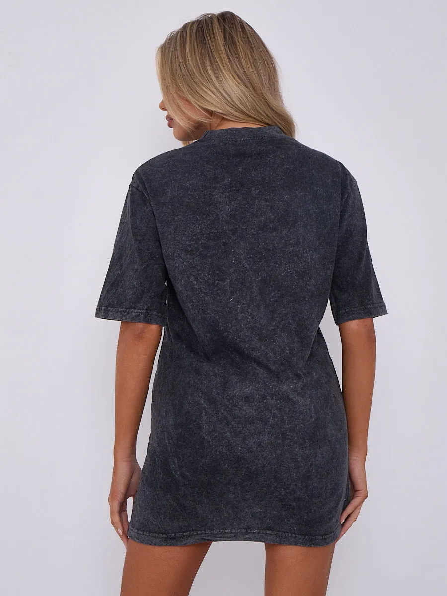 Acid Wash Printed T-shirt Dress