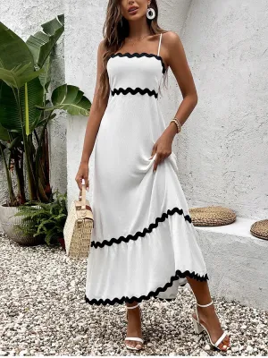 Adjustable Straps Patchwork Ruched Maxi Dress