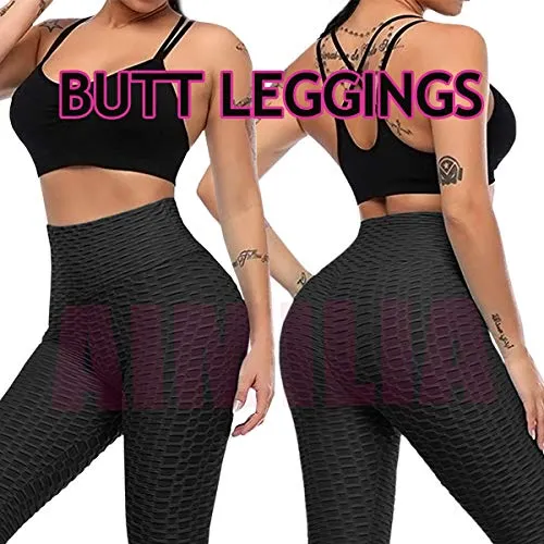 AIMILIA Butt Lifting Anti Cellulite Sexy Leggings for Women High Waisted Yoga Pants Workout Tummy Control Sport Tights Black