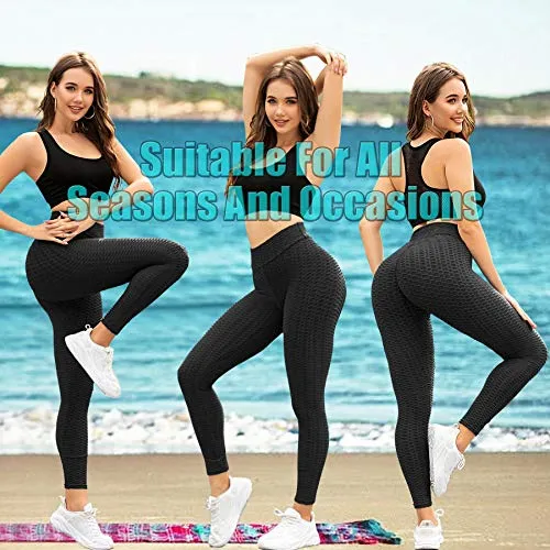 AIMILIA Butt Lifting Anti Cellulite Sexy Leggings for Women High Waisted Yoga Pants Workout Tummy Control Sport Tights Black