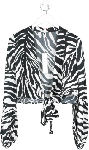Alexandra Miro Black Tabitha Zebra Print Tie Top UK XS