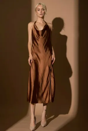 ALICIA SATIN HALTER MIDI DRESS