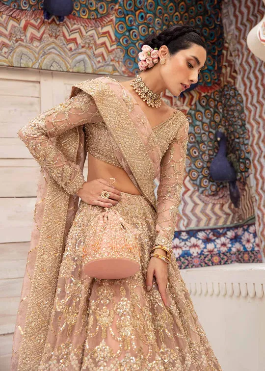 Alluring Pink Shade Luxury Pakistani Wedding Dress in Lehenga Choli Style