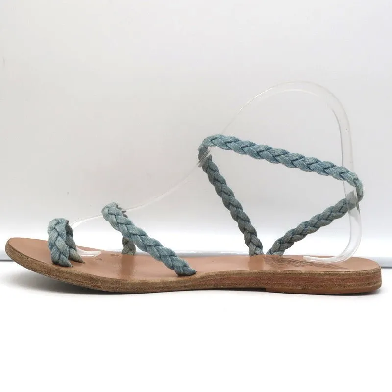 Ancient Greek Sandals Eleftheria Ankle Strap Sandals Braided Light Denim Size 38