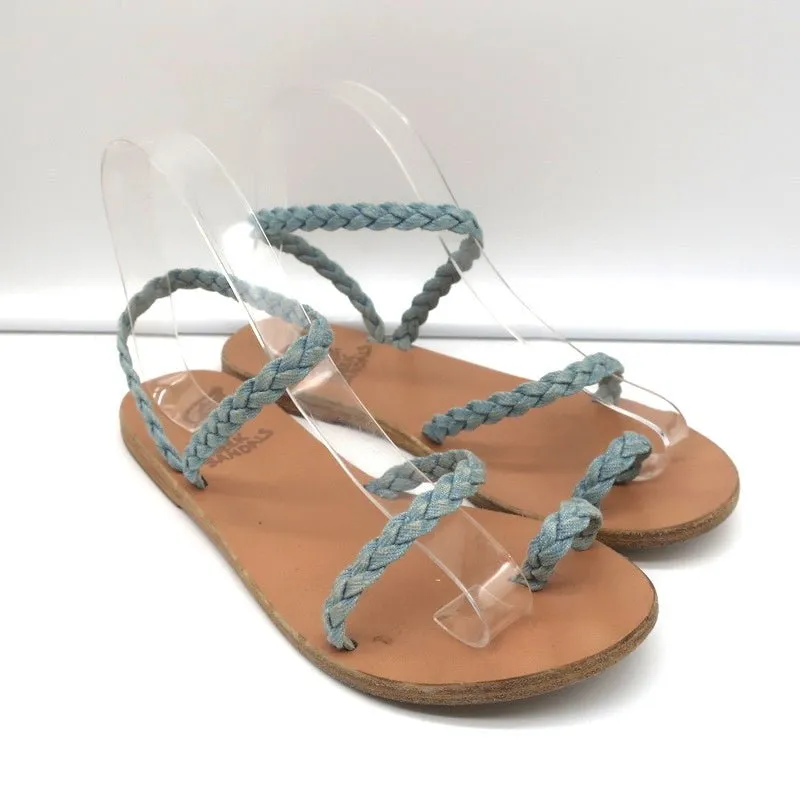 Ancient Greek Sandals Eleftheria Ankle Strap Sandals Braided Light Denim Size 38