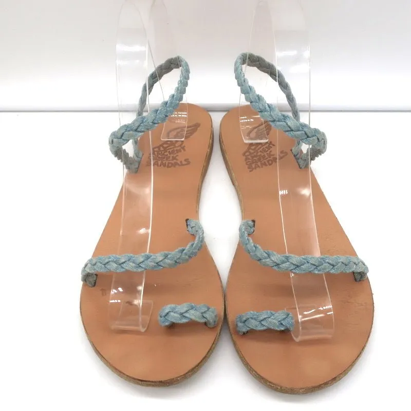 Ancient Greek Sandals Eleftheria Ankle Strap Sandals Braided Light Denim Size 38