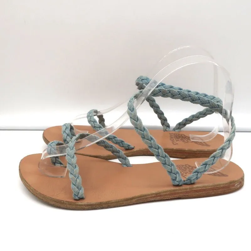 Ancient Greek Sandals Eleftheria Ankle Strap Sandals Braided Light Denim Size 38