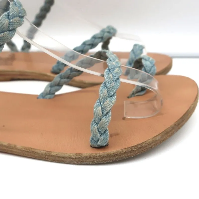 Ancient Greek Sandals Eleftheria Ankle Strap Sandals Braided Light Denim Size 38