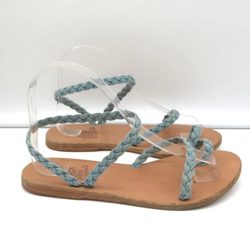 Ancient Greek Sandals Eleftheria Ankle Strap Sandals Braided Light Denim Size 38