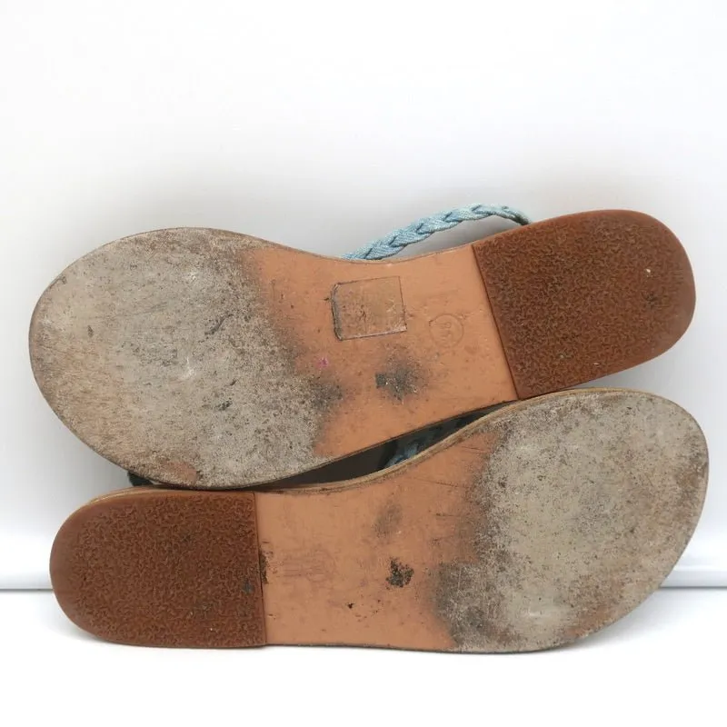 Ancient Greek Sandals Eleftheria Ankle Strap Sandals Braided Light Denim Size 38