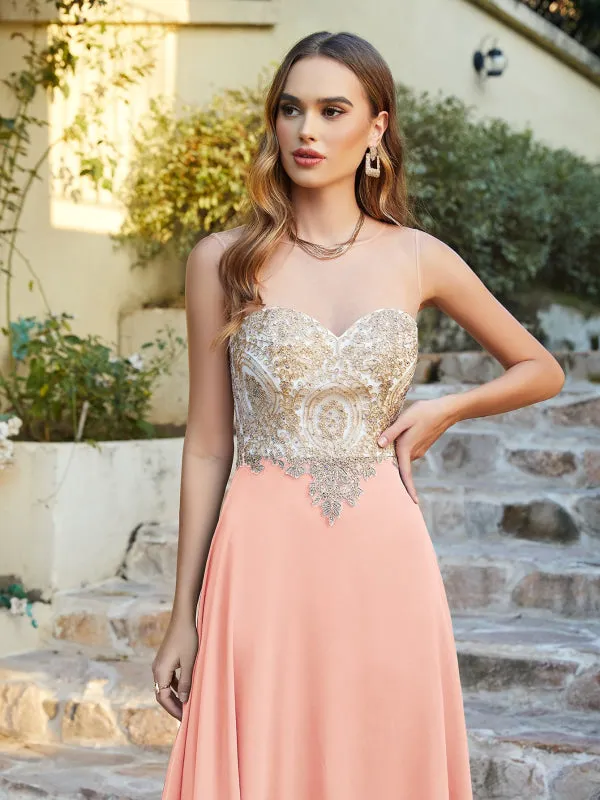 Appliques Cheap Long Prom Dresses Dusty Rose Evening Party Gown