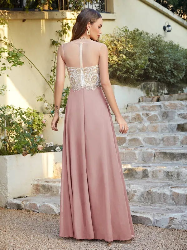 Appliques Cheap Long Prom Dresses Dusty Rose Evening Party Gown