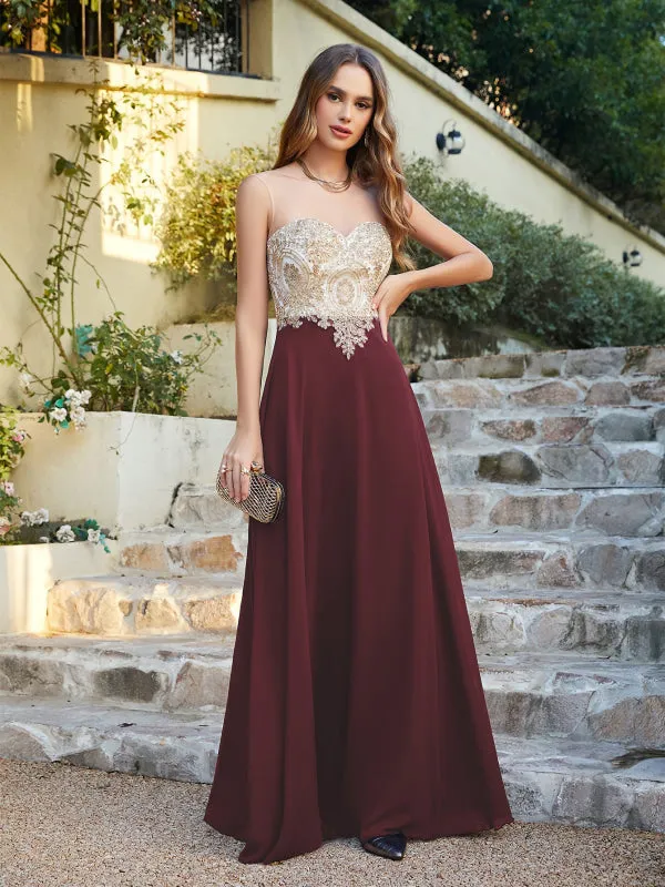 Appliques Cheap Long Prom Dresses Dusty Rose Evening Party Gown