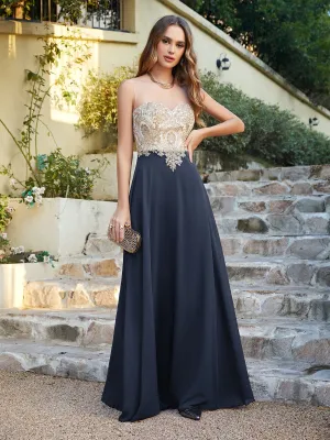 Appliques Cheap Long Prom Dresses Dusty Rose Evening Party Gown