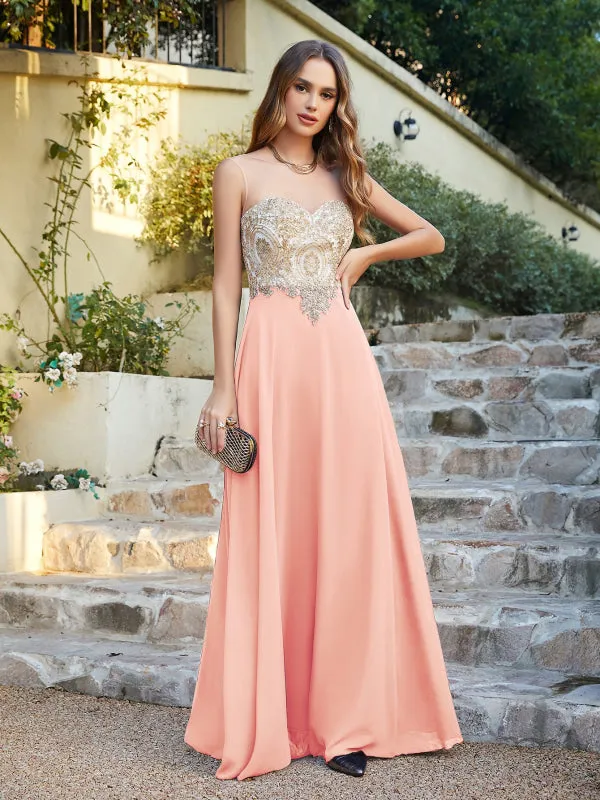 Appliques Cheap Long Prom Dresses Dusty Rose Evening Party Gown