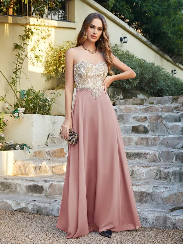 Appliques Cheap Long Prom Dresses Dusty Rose Evening Party Gown