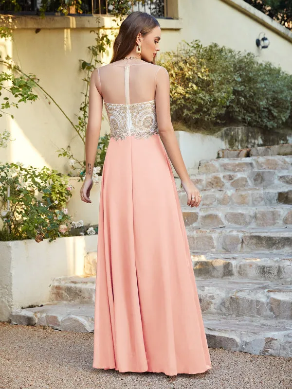 Appliques Cheap Long Prom Dresses Dusty Rose Evening Party Gown