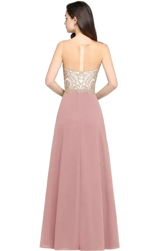 Appliques Cheap Long Prom Dresses Dusty Rose Evening Party Gown