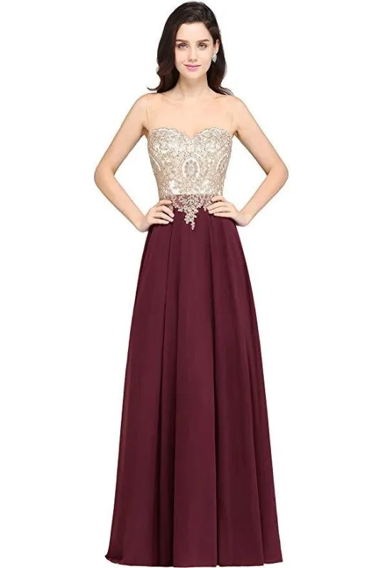 Appliques Cheap Long Prom Dresses Dusty Rose Evening Party Gown