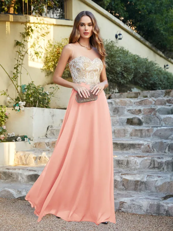Appliques Cheap Long Prom Dresses Dusty Rose Evening Party Gown