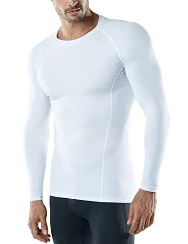 ATHLIO Men's UPF 50  Long Sleeve Compression Shirts, Water Sports Rash Guard Base Layer, Athletic Workout Shirt, 3pack Black/Charcoal/White