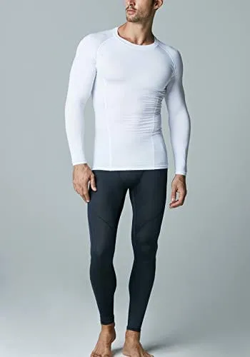 ATHLIO Men's UPF 50  Long Sleeve Compression Shirts, Water Sports Rash Guard Base Layer, Athletic Workout Shirt, 3pack Black/Charcoal/White