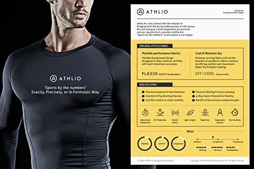 ATHLIO Men's UPF 50  Long Sleeve Compression Shirts, Water Sports Rash Guard Base Layer, Athletic Workout Shirt, 3pack Black/Charcoal/White