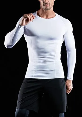 ATHLIO Men's UPF 50  Long Sleeve Compression Shirts, Water Sports Rash Guard Base Layer, Athletic Workout Shirt, 3pack Black/Charcoal/White
