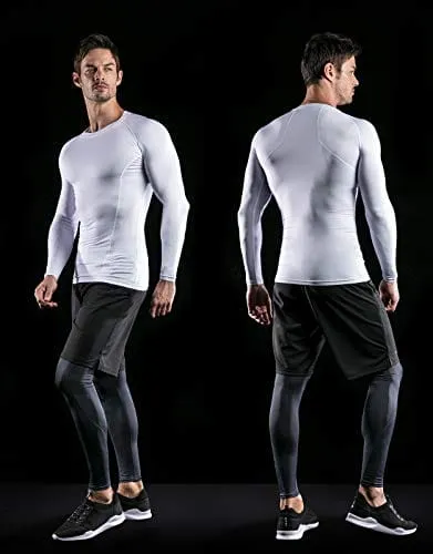 ATHLIO Men's UPF 50  Long Sleeve Compression Shirts, Water Sports Rash Guard Base Layer, Athletic Workout Shirt, 3pack Black/Charcoal/White
