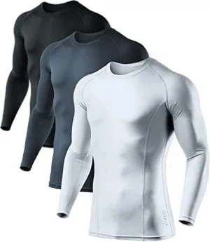 ATHLIO Men's UPF 50  Long Sleeve Compression Shirts, Water Sports Rash Guard Base Layer, Athletic Workout Shirt, 3pack Black/Charcoal/White