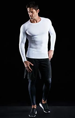 ATHLIO Men's UPF 50  Long Sleeve Compression Shirts, Water Sports Rash Guard Base Layer, Athletic Workout Shirt, 3pack Black/Charcoal/White