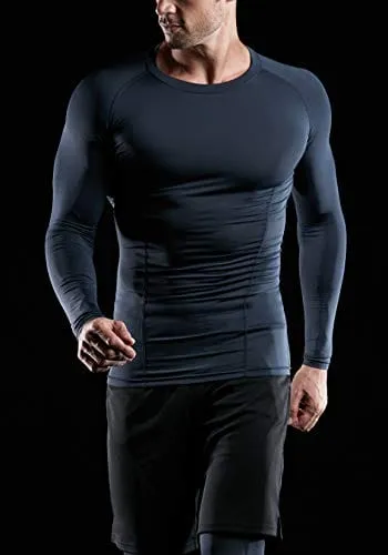 ATHLIO Men's UPF 50  Long Sleeve Compression Shirts, Water Sports Rash Guard Base Layer, Athletic Workout Shirt, 3pack Black/Charcoal/White