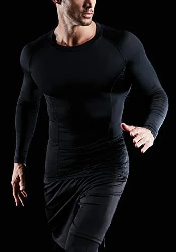 ATHLIO Men's UPF 50  Long Sleeve Compression Shirts, Water Sports Rash Guard Base Layer, Athletic Workout Shirt, 3pack Black/Charcoal/White
