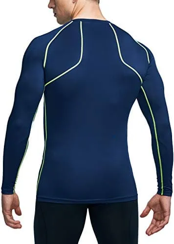 ATHLIO Men's UPF 50  Long Sleeve Compression Shirts, Water Sports Rash Guard Base Layer, Athletic Workout Shirt, 3pack Camo Black/Navy/Neon