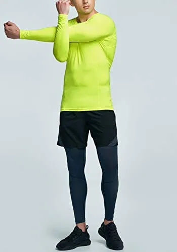 ATHLIO Men's UPF 50  Long Sleeve Compression Shirts, Water Sports Rash Guard Base Layer, Athletic Workout Shirt, 3pack Camo Black/Navy/Neon